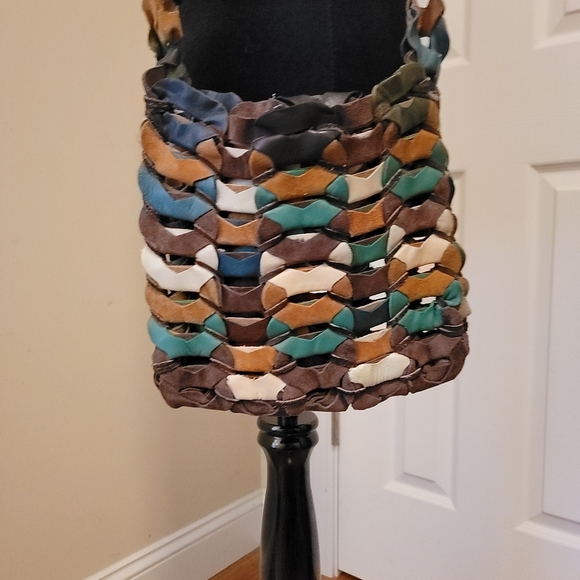 Boho Vintage Leather and Suede Multi Color Crossbody Bag - Picture 7 of 8